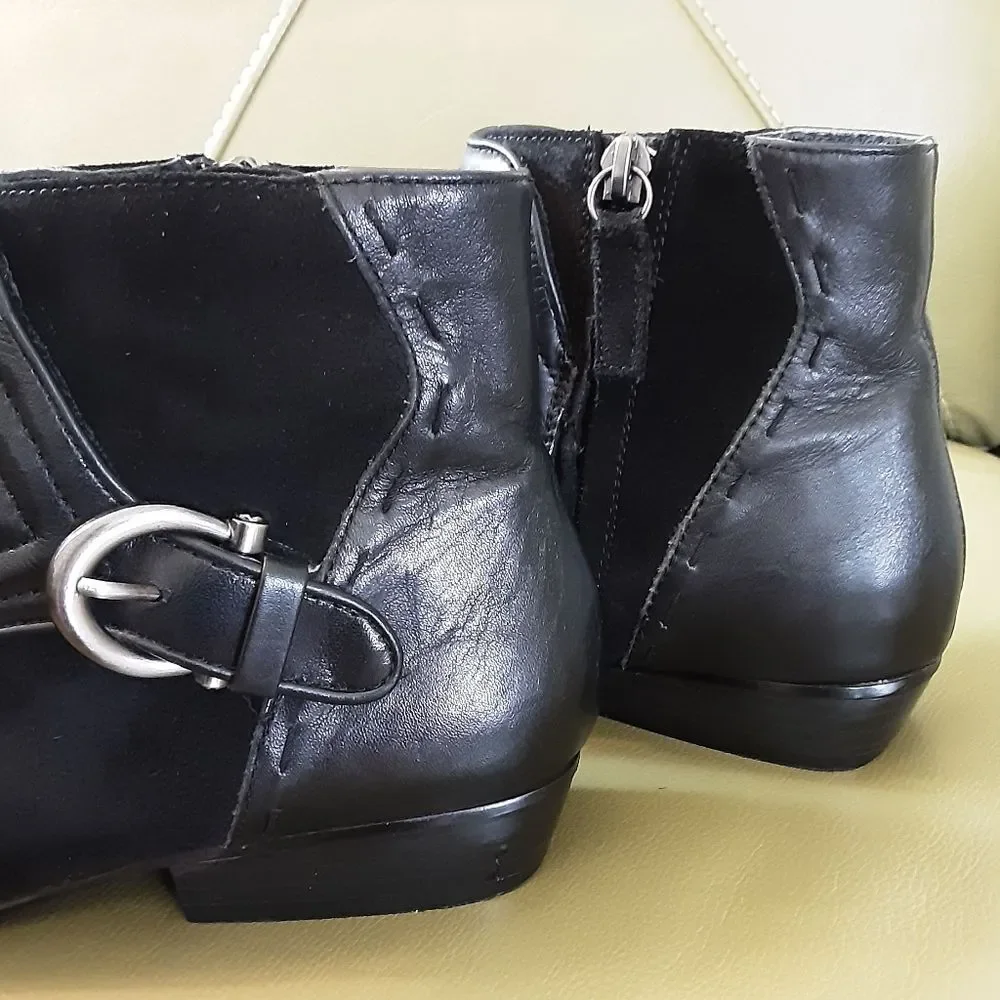 ZARA Women Black Suede Quilted Leather Ankle Boots Sz 8 (39)